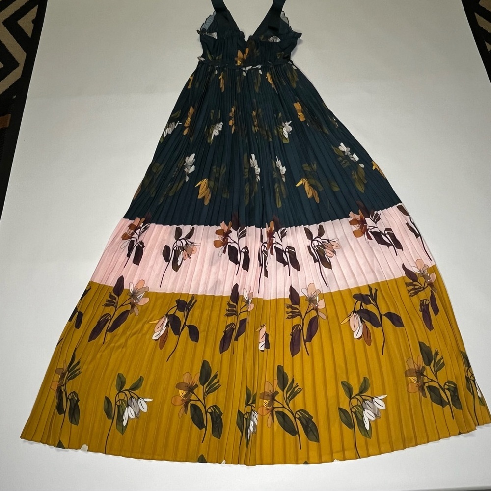 Ted Baker Kaylare Savanna Teal and Yellow Floral Maxi Pleated Dress Size 0 - Picture 10 of 13